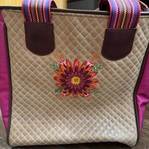 Consuela Tan and Pink Embroidered Tote